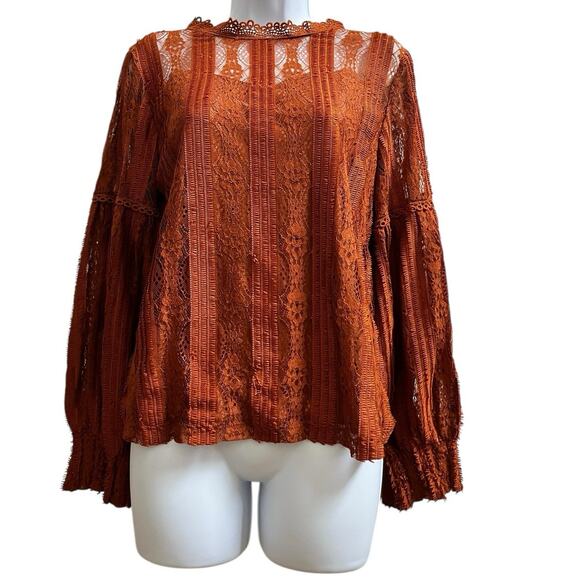 Temt Lantern Sleeves Overlay Lace Lined  Romantic Blouse Size Medium - Picture 3 of 15